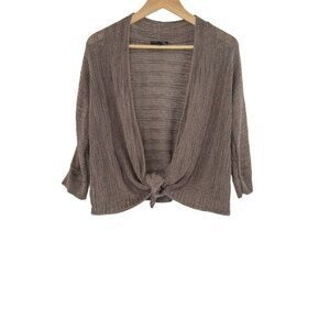 Eileen Fisher Linen Silk Knit Open Front Tie Front Cardigan‎ Sweater M Beige